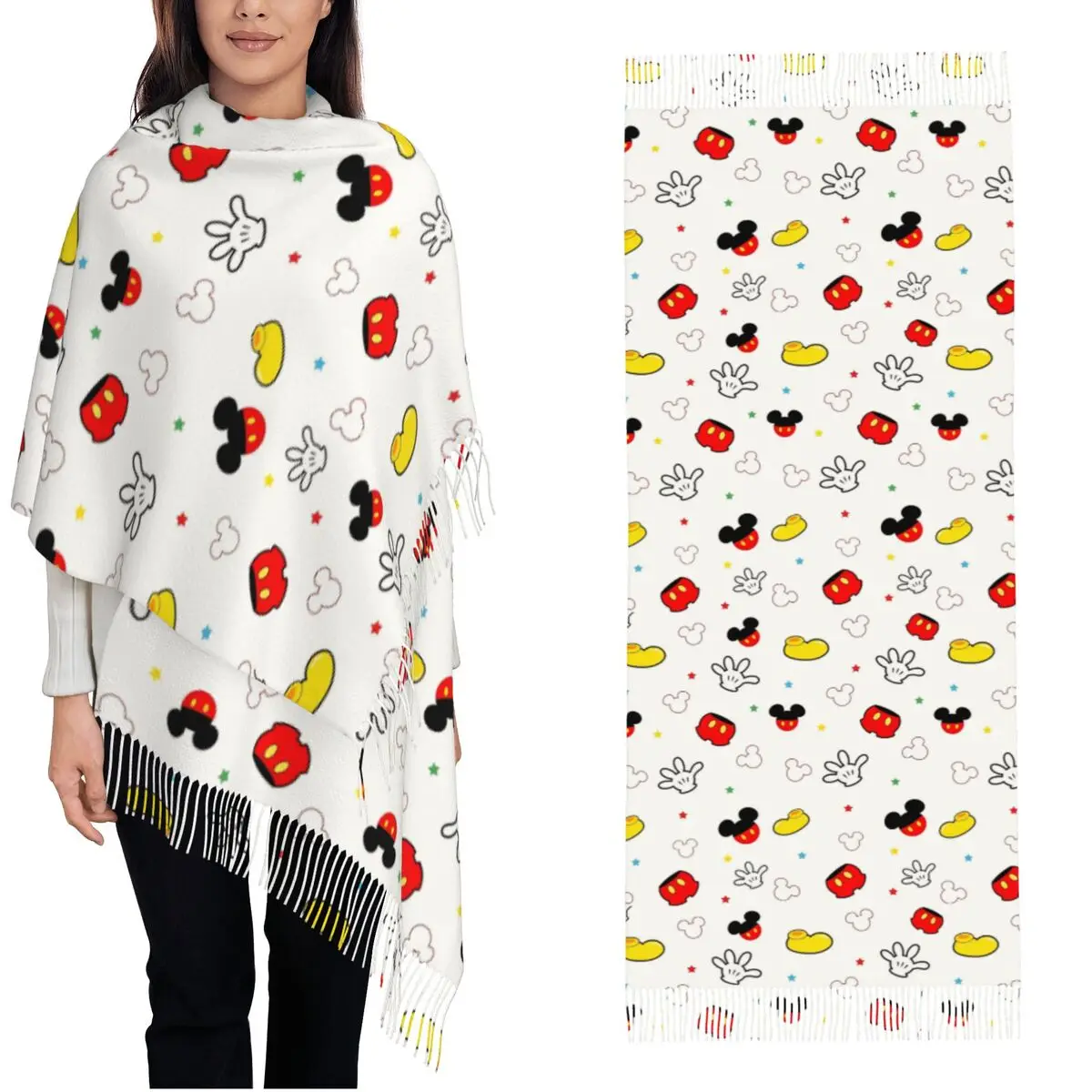 

Женский шарф с Микки Маусом из мультфильма, шали и накидки из пашмины для вечерних платьев, повседневные офисные кашемировые шарфы на ощупь