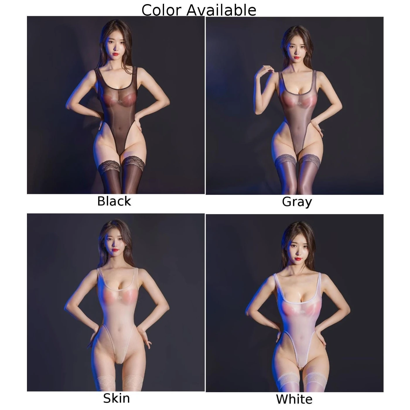 See Through Glossy Bodysuit Women Sexy Lingerie Silky Smooth Crothless Jumpsuit Shiny Elastic Shaping Tights Leotards