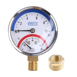 G1/G1/2 Thread Temperature & Pressure Gauge 0-120 ℃ 0-10 Bar Mearsuring Range Fitting- for Floor Heating System