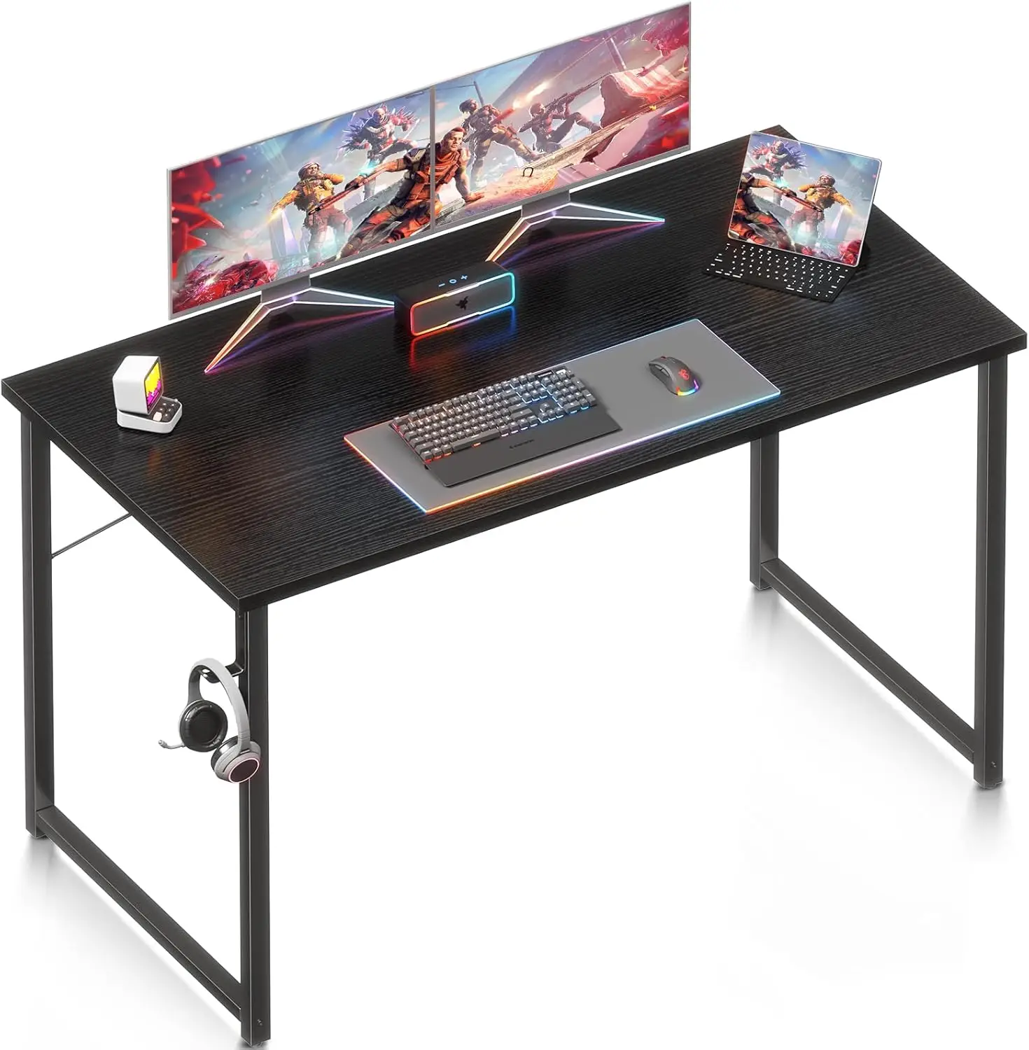 

ODK 48 Inches Computer Desk for Small Spaces, Study Table for Home Office, Writing Desk with Headphone Hooks, Black