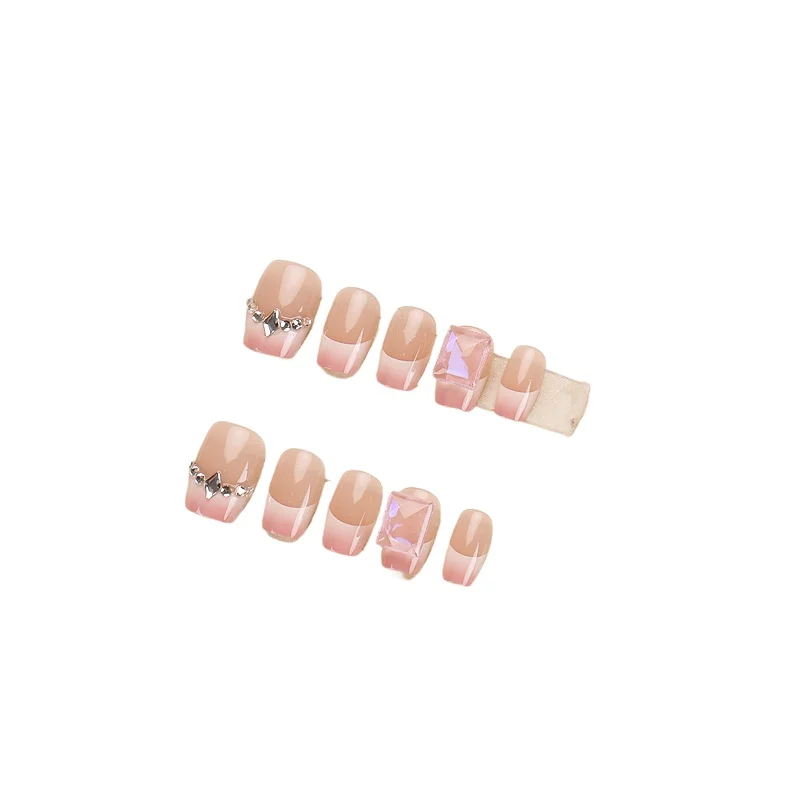 

Wear nail advanced sense fake nails flash diamond cat eye French manicure piece handmade