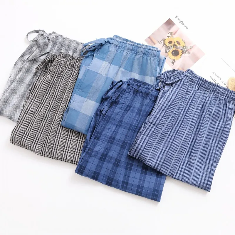 2024 Spring Autumn Men Cotton Pajama Pants Pyjama Trousers Male Plaid Sleepwear Bottoms Lounge Wear Sleeping Pants Pijama Homme