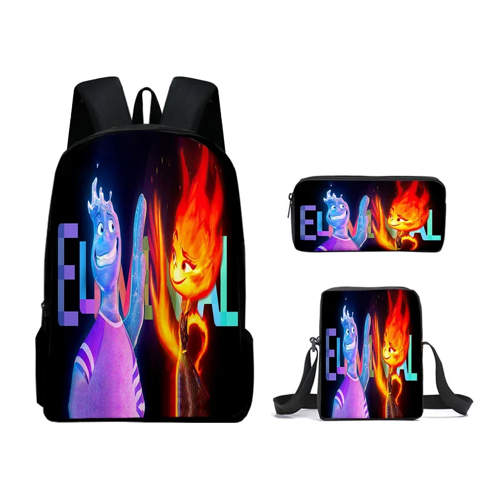 

3PC-SET Disney Elemental Peripheral Two-dimensional Student Schoolbag Children's Large-capacity Backpack Best Gift