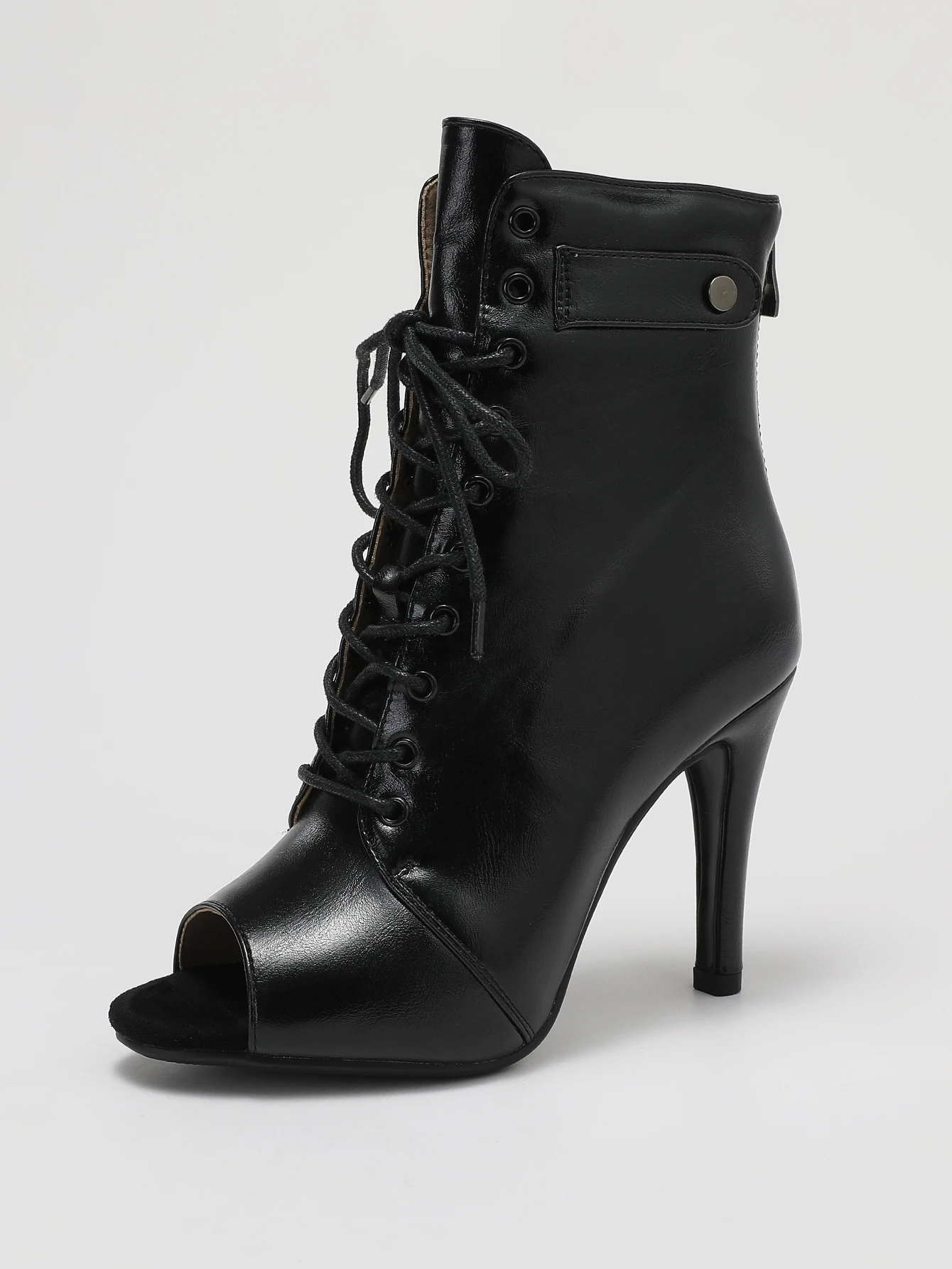 Botas negras de tacón alto para mujer, botas cómodas con punta abierta, zapatos de baile de Jazz de aguja, botines de mujer personalizables con