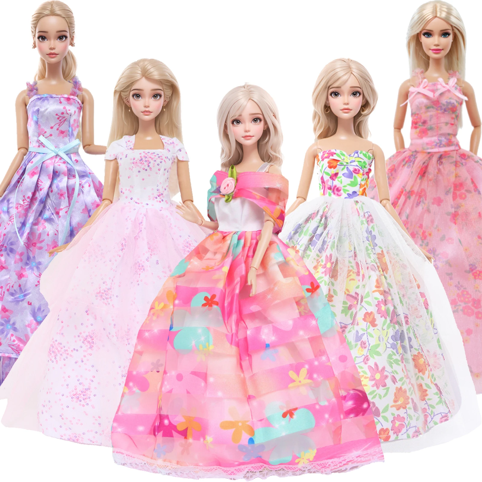 5 pçs vestidos de casamento florais flor impressão vestido de festa princesa saia roupas para 11.8 Polegada boneca acessórios 30cm 1/6 crianças brinquedo presente