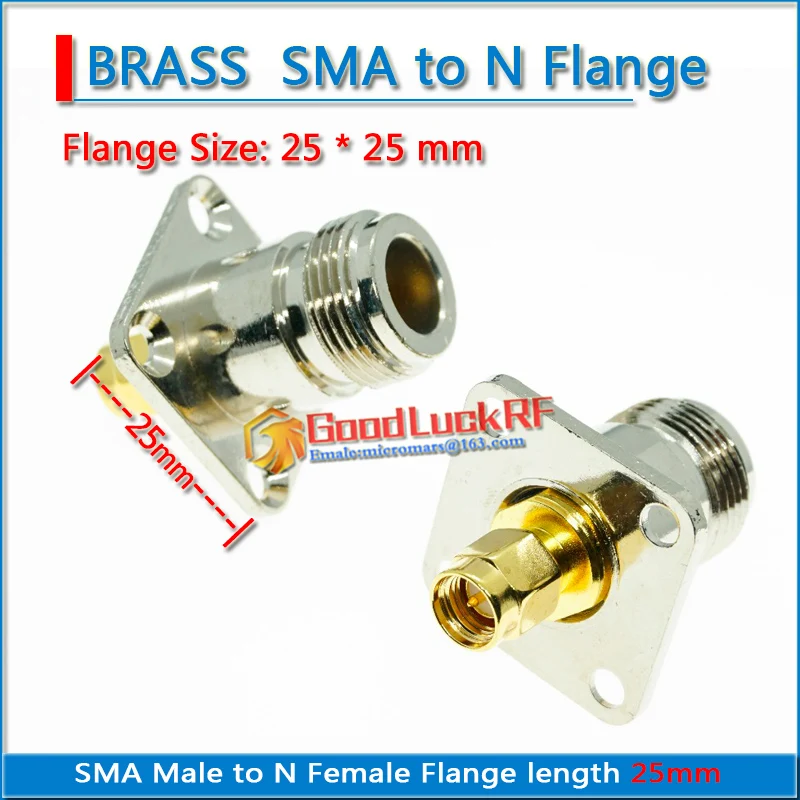 1X Pcs SMA Male to N Female Plug 4 hole Flange Panel Mount 25 * 25 mm Gold Plated RF Connector Coaxial Adapters