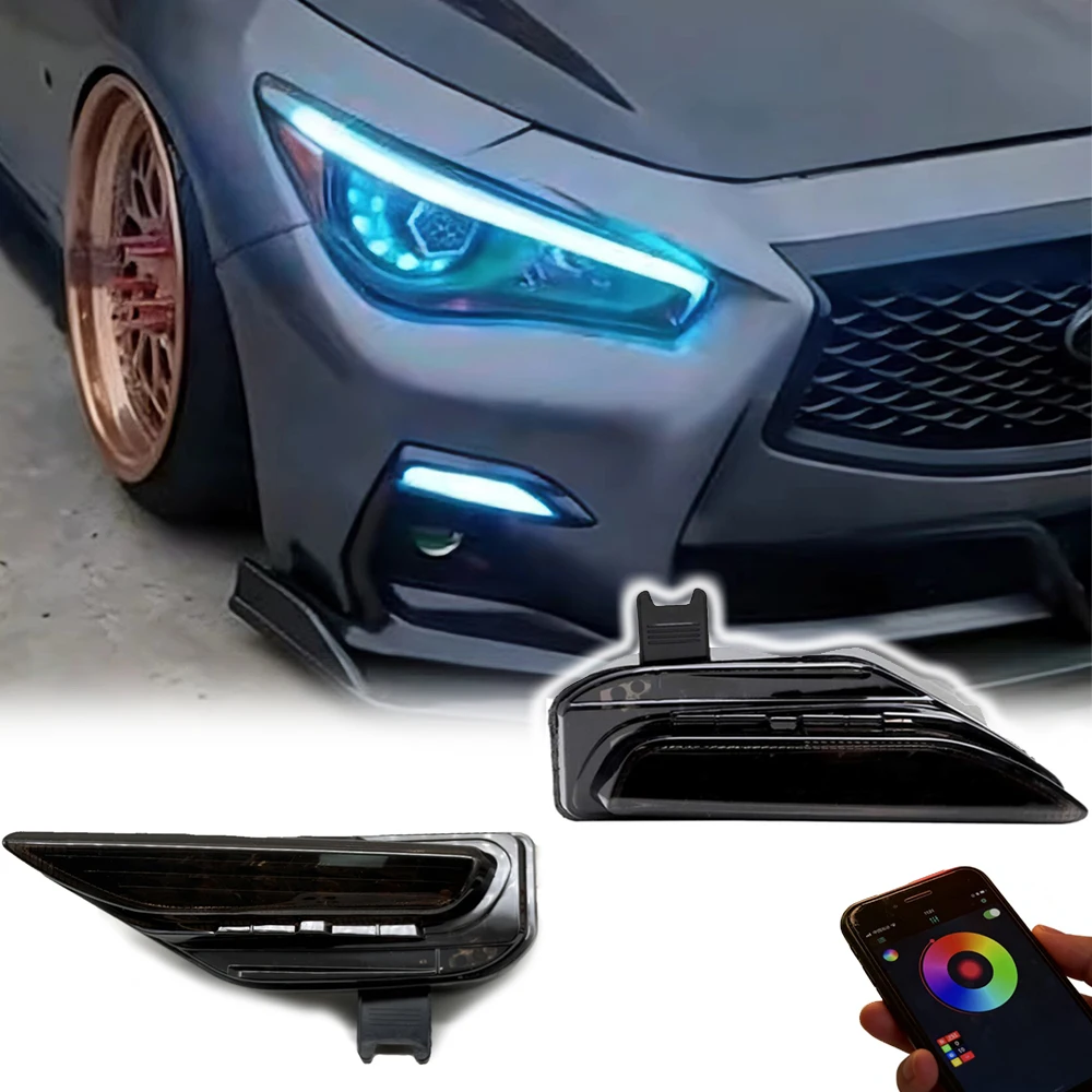

1pair Car Front Bumper LED Flashing RGB Side Marker DRL Light for Infiniti Q50 Q60 Q70 QX50 QX60 QX70 Auto Assembly Parts