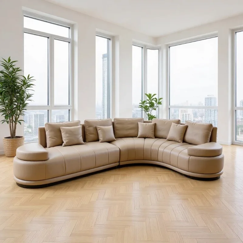 Minimalist imported first-layer leather sofa, villa living room reception combination