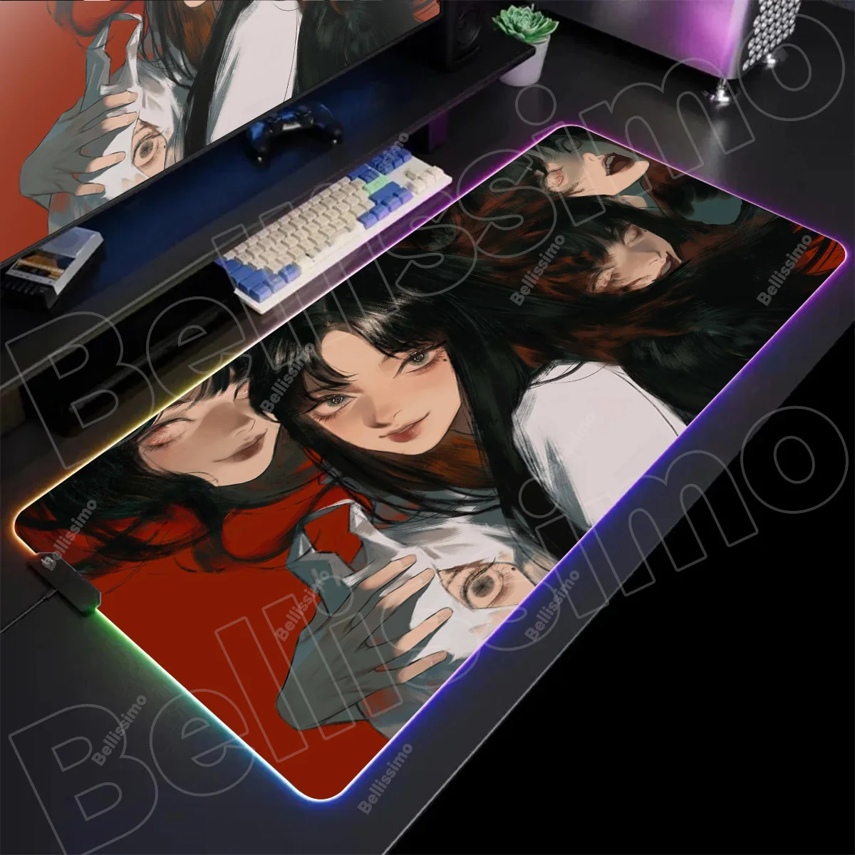 

Junji Ito Tomie Kawakami Anime RGB Mouse Pad Natural Anti Slip Rubber Gaming Mousepad Electronic Sports PC Keyboard Pad Desk Mat