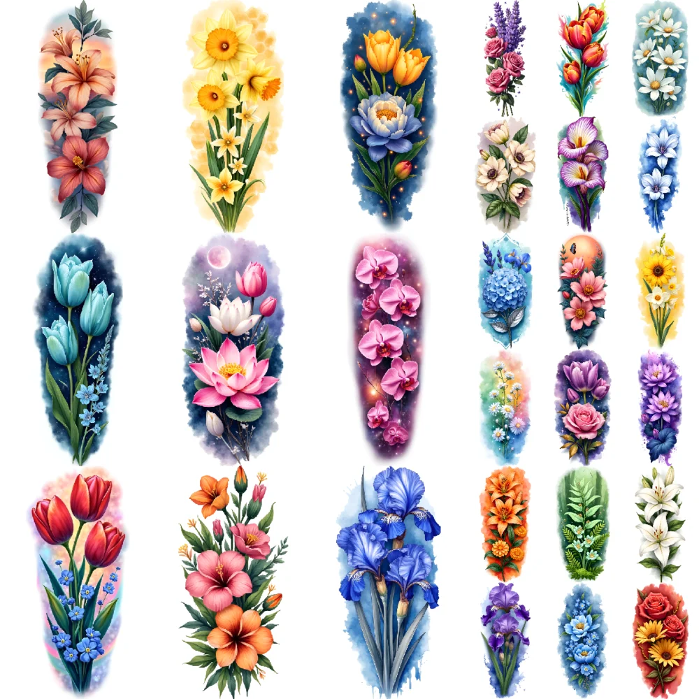 

9pcs Temporary Tattoo Hydrangea Realistic Temporary Tattoos Lilies Roses Colorful Realism Hibiscus For Arms Male Thighs