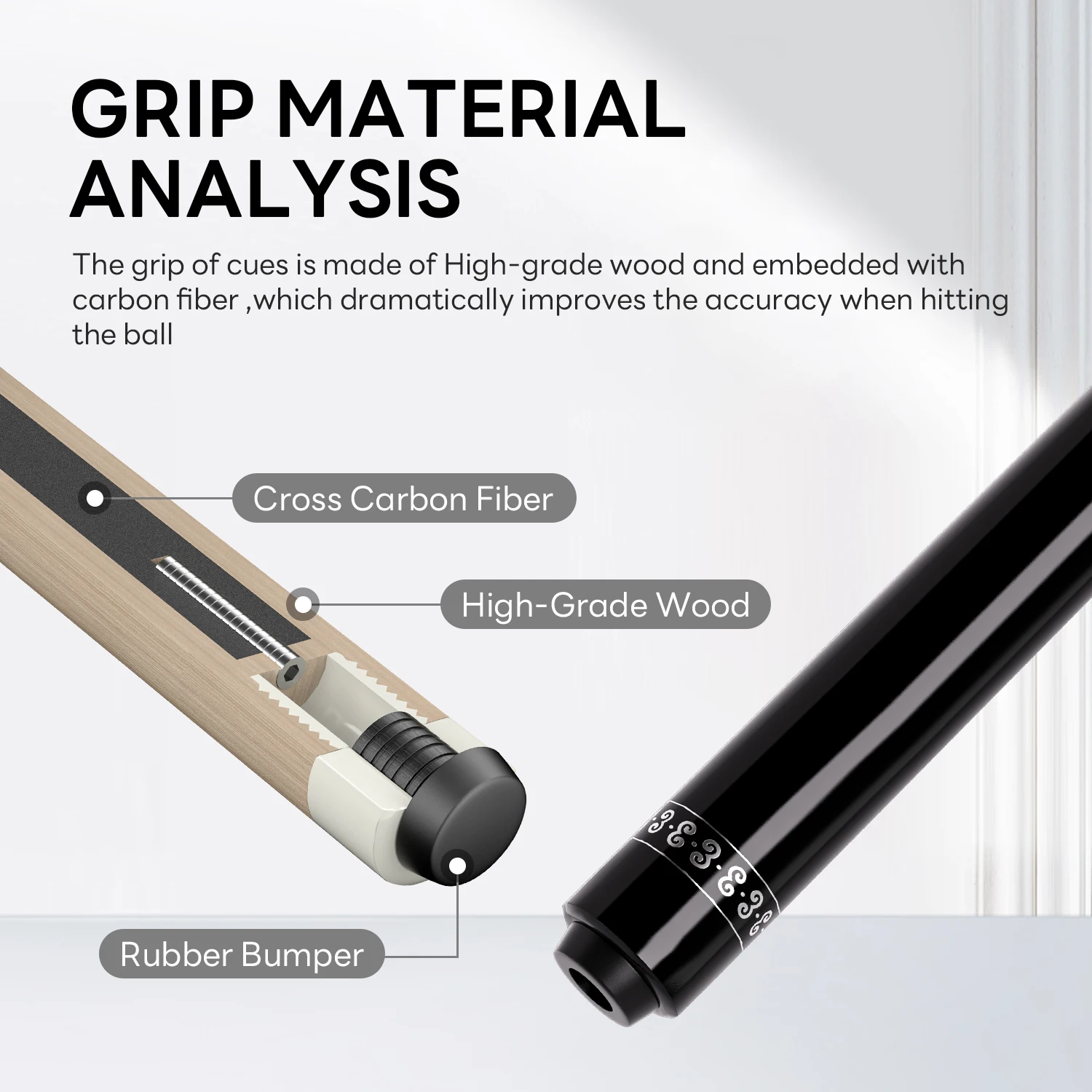 DAVID LOMAN koolstofvezel zwembadkeu148cm, 3/8 * 8-pins verbinding en 11,5 mm penpunt, zwarte bakeliet ferrule