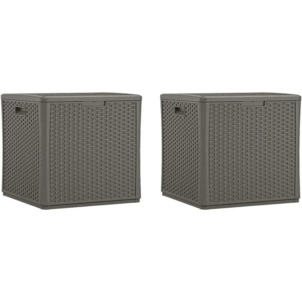 60 Gallon Resin Outdoor Patio Storage Cube Deck Box, Stoney (2 Pack)