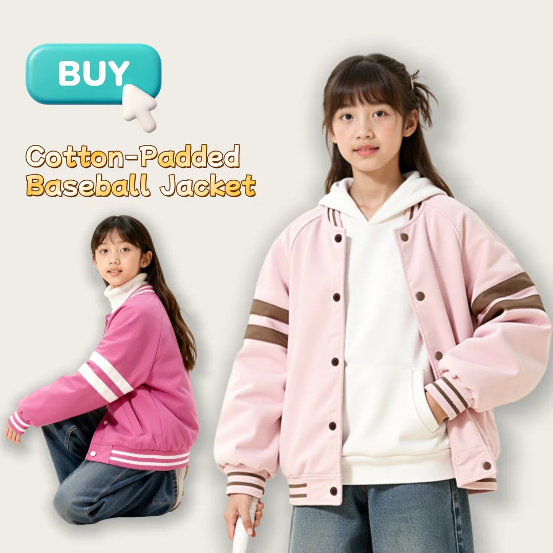 

Children Autumn Winter Warm-keeping Baseball Jacket Kids Thickened Cotton Soft Comfortable Jacket Crew-neck Preppy Style Jacket