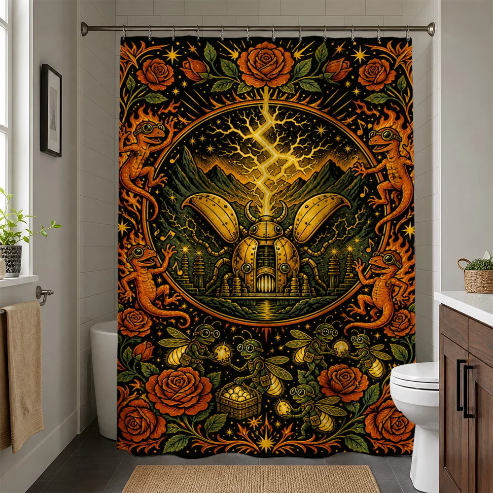 Waterproof Gothic Dragon Steampunk Shower Curtain Liner Mural Fantasy Tapestry Bathroom Decor Royal Baroque Art