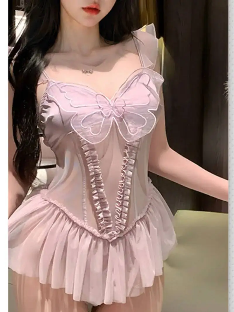 مثير الرغبة النقية مثير الصدر الصغيرة الراقية ملابس خاصة النساء فستان أنيق الأرجواني الحلو فستان قصير الساخن النساء بلايز 2025 جديد DT0I