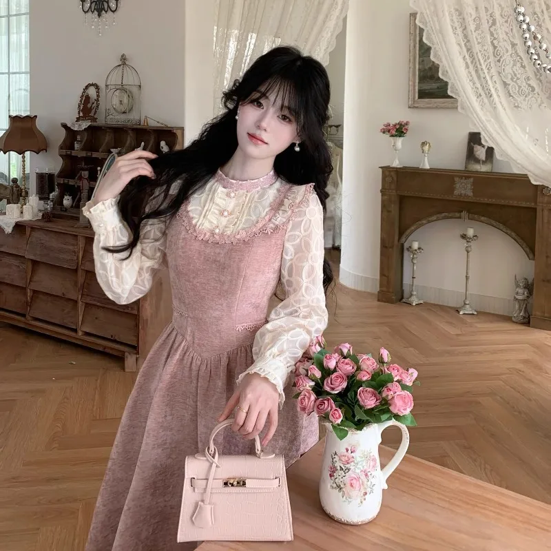 Nouvelle Robe Longue de Soirée Chic Style Palais pour Femme, Effet Deux Pièces Vintage Français, Amincissante et Élégante, Collection Printemps 2026