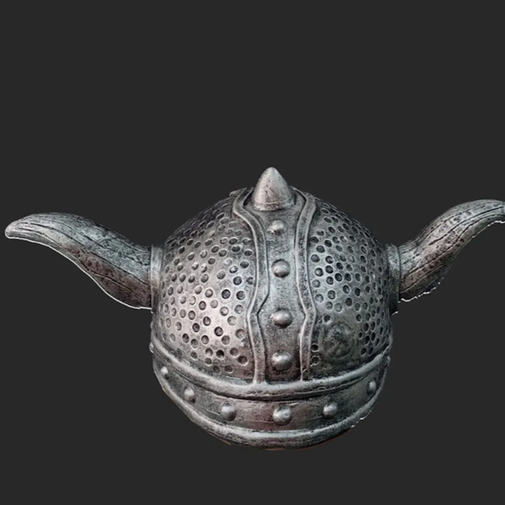 Medieval Warrior Horned Helmet Latex Headgear Silver Horn Helmet Adult Cosplay Costume Accessory For Halloween Party Carnival