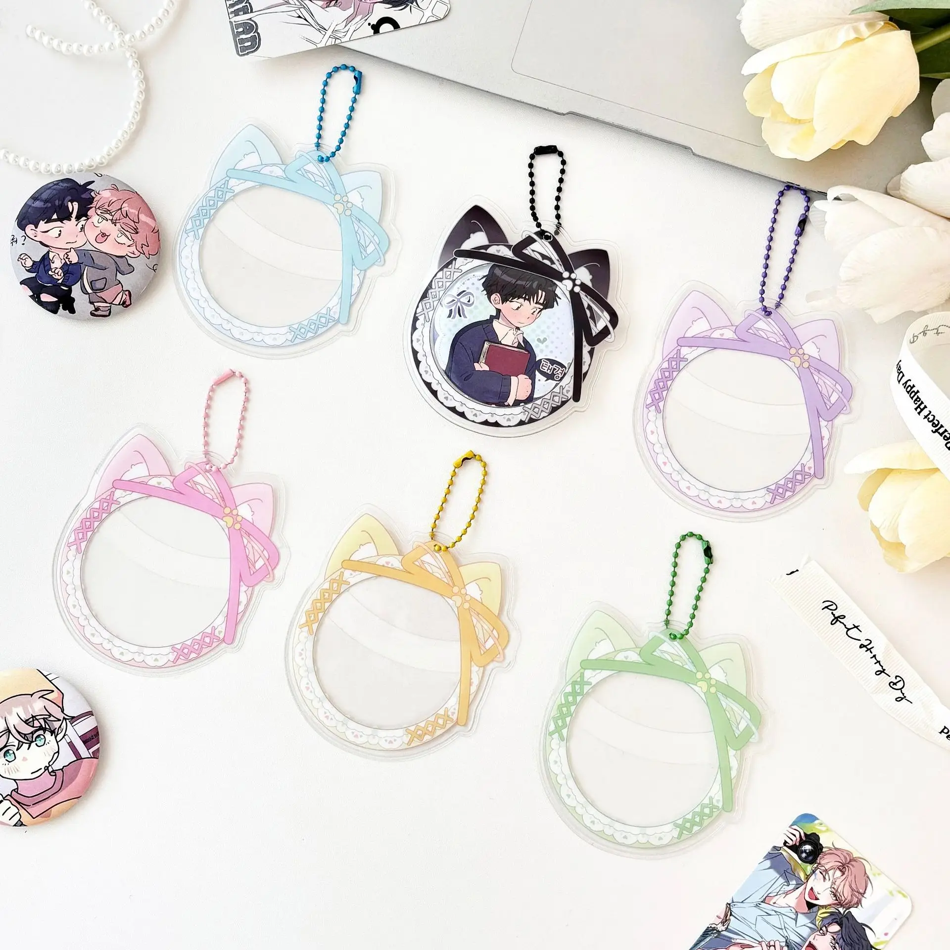 

Cat's Ears (Steamed Cat-Ear Shaped Bread) Lace Bar Set Anime Badge Cartoon Pendant Brooch Display Storage Pain Bag