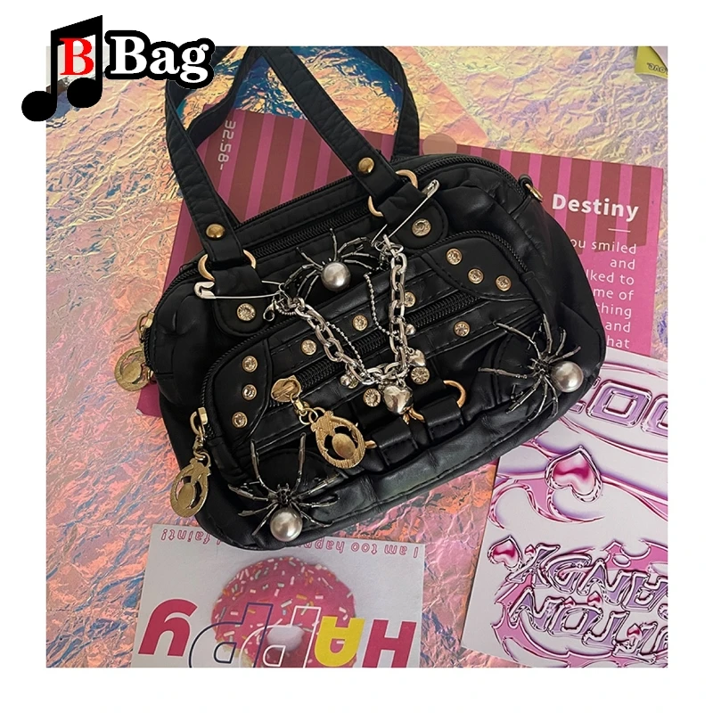 Retro small crowd bag Spice girl goth punk tote messenger shoulder handbag Harajuku y2k subculture spider decoration