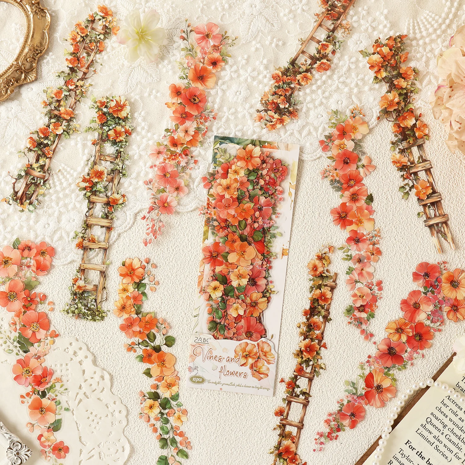 10 szt. Naklejek PET w stylu vintage z motywem róż do dziennika, scrapbookingu, estetycznego pamiętnika, dekoracji, artykułów szkolnych i artykułów papierniczych