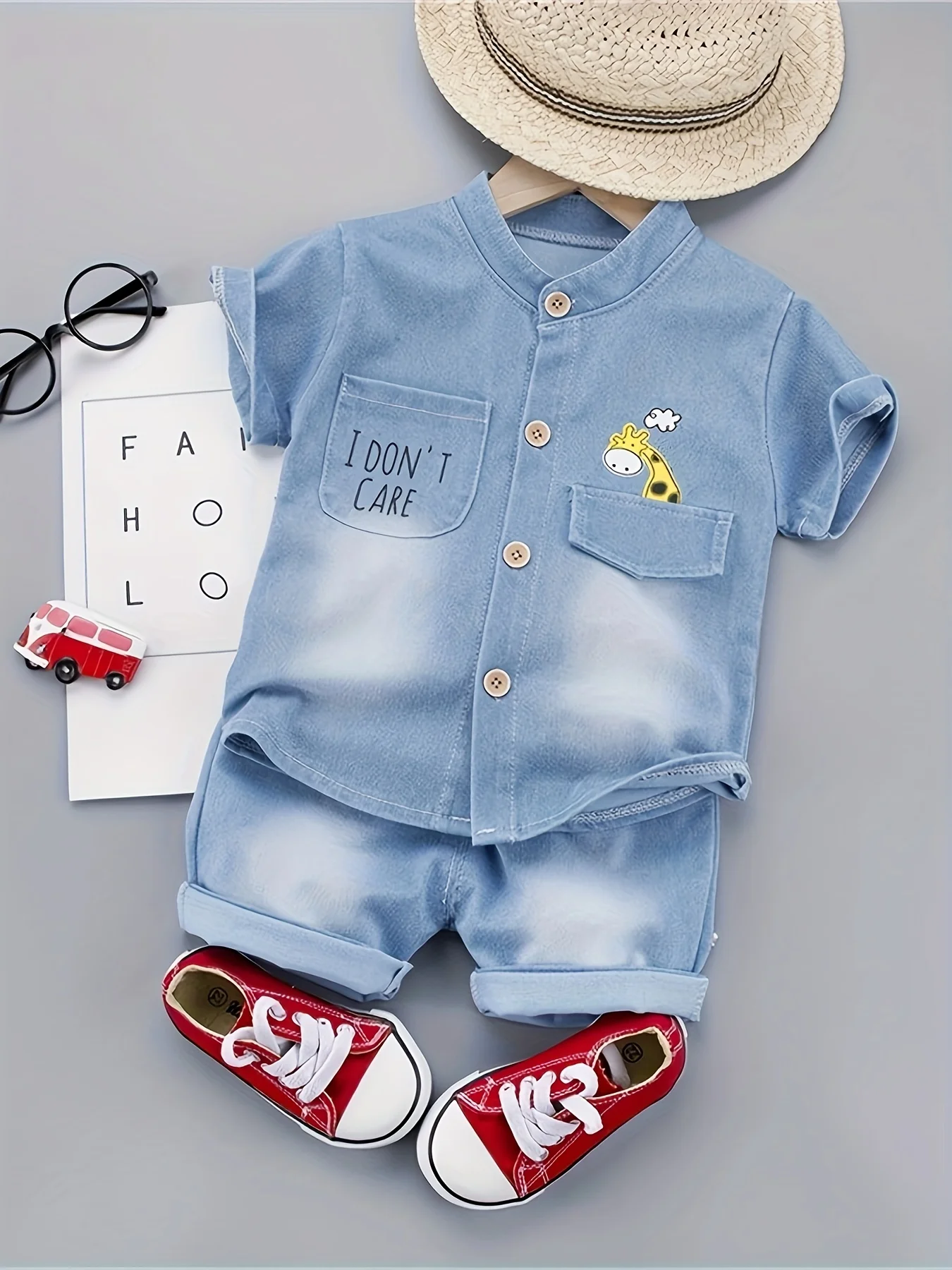 Summer Baby Boys Clothing Set Infant Clothes Cartoon Giraffe T-shirt + Denim Shorts 2PCS Toddler Kids Casual Suit Tracksuit