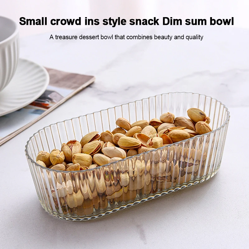 Plato de fruta en forma de U para mascotas a rayas transparentes INS Wind, bandeja para aperitivos para sala de estar, plato de fruta de almacenamiento multifuncional