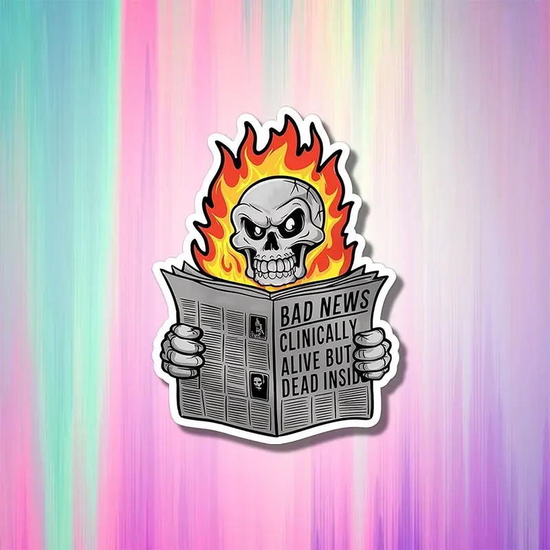 Autocollant en vinyle « Funny Burning Skull » « Cliniquement vivant mais mort intérieurement », autocollant humoristique imperméable pour moto, voiture, pare-chocs et ordinateur portable