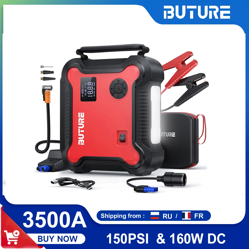 Buture 5 in 1 Car Jump Start  Air Compressor 26800mAh Power Bank Portable Battery Booster Digital Tire Inflator with 160W DC Out