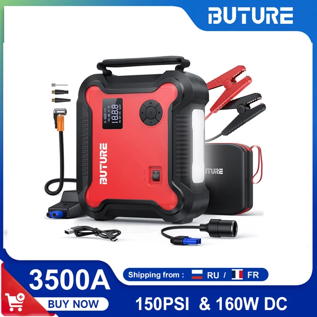 Buture 5 W 1 samochód rozruchowy sprężarka powietrza 26800mAh Power Bank przenośny akumulator Booster cyfrowa pompka do opon z 160W DC Out