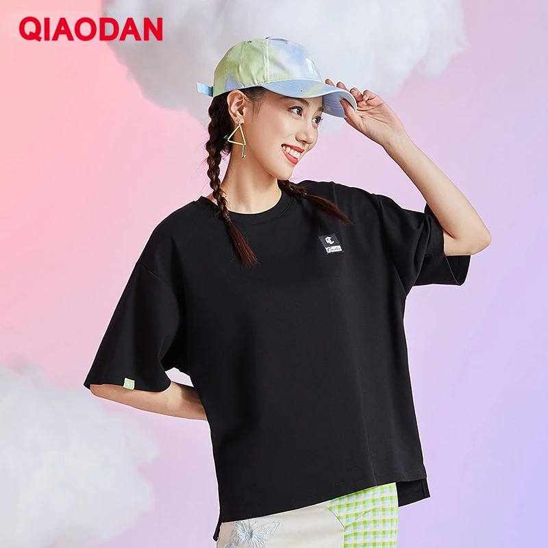 

QIAODAN Sports T-shirt Women 2023 Summer New Solid Breathable Loose Training Trend Casual Short Sleeve Clothing Tops XHS12211519