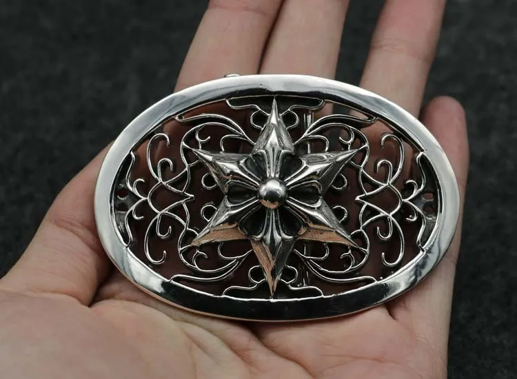 925 sterling silver creative men's six pointed star belt buckle head Thai silver smooth buckle middle-aged and young belt buckle