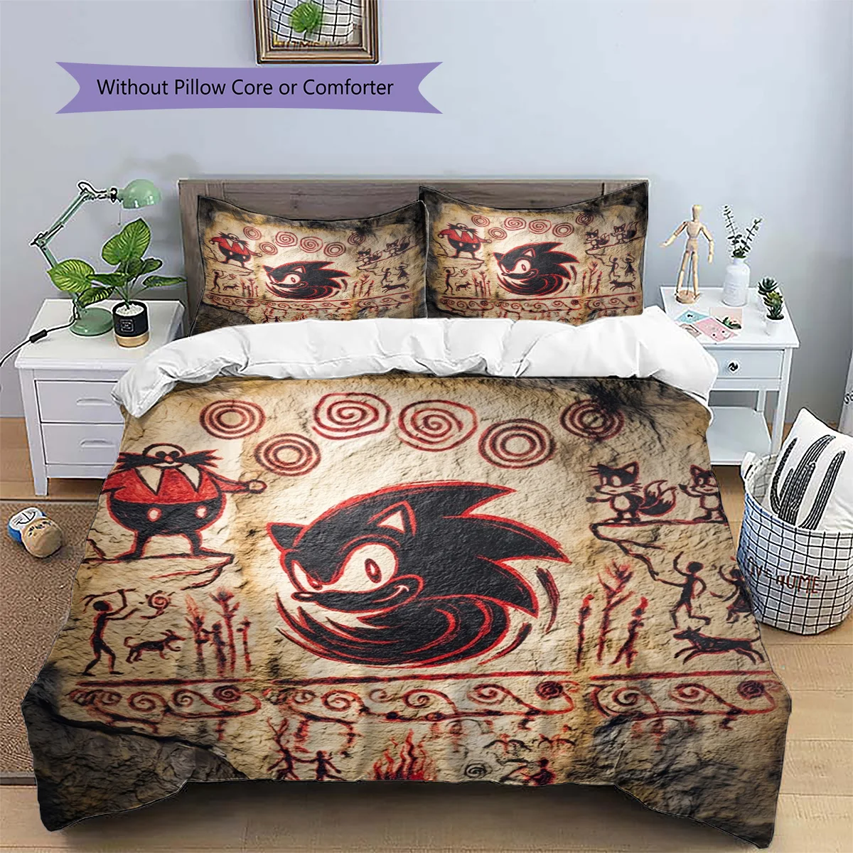 Hedgehog Sonic Patterned Pillowcase & Duvet Cover Set Anime Room Decor Bedding Bedroom Decoration for Lovers.-TING - view 4