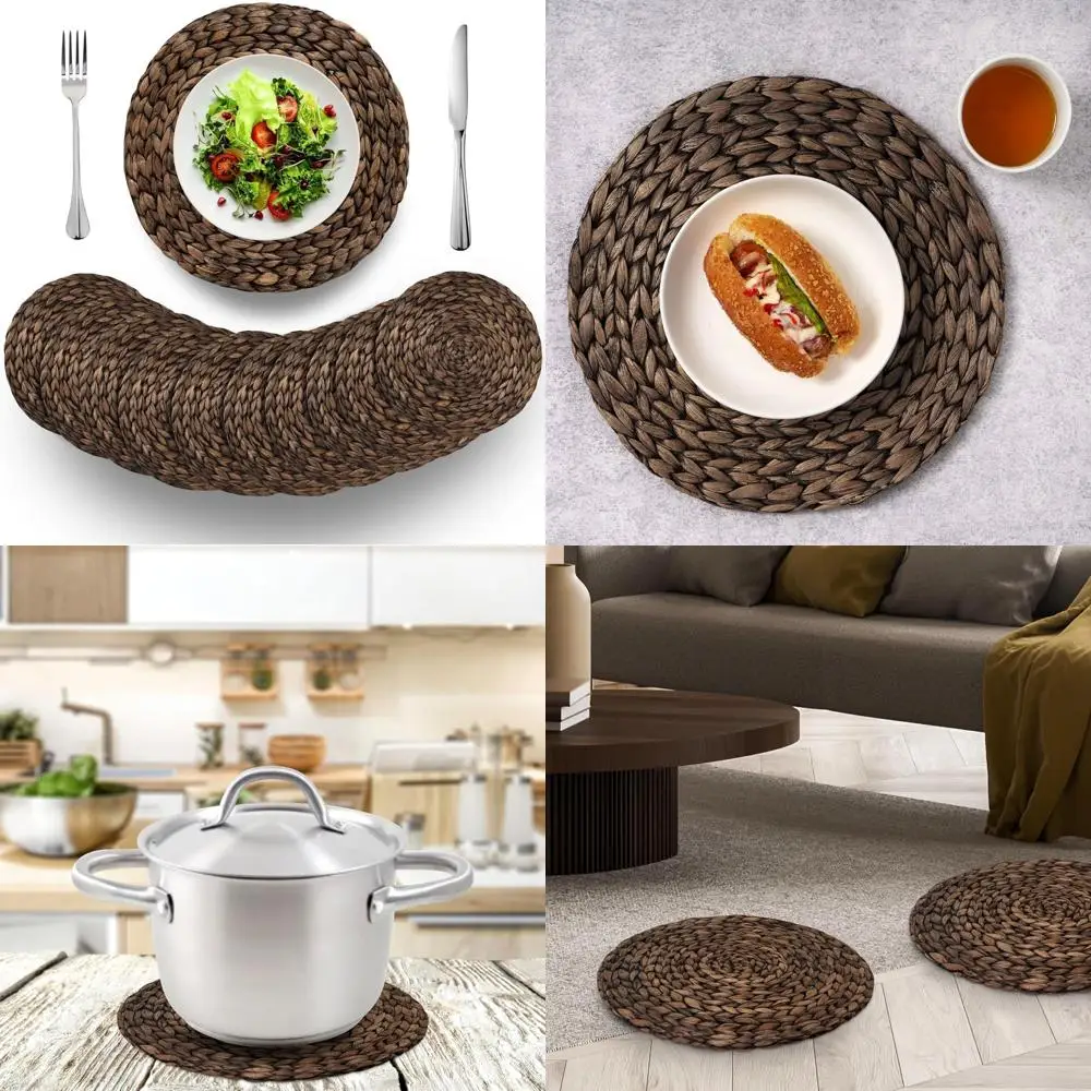 

Rustic Woven Round Placemats Set of 10, Natural Water Hyacinth Weave, Dining Table Decor, Laid-Back Chic Aesthetic