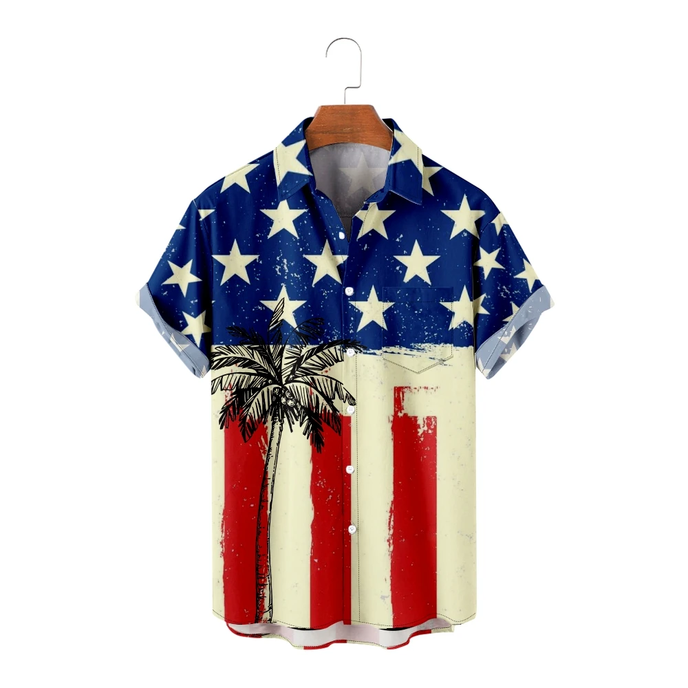 

Hawaiian Shirts for Men Cool American Flag Print Retro Style Short Sleeve Shirts Cool Summer Tops Breathable