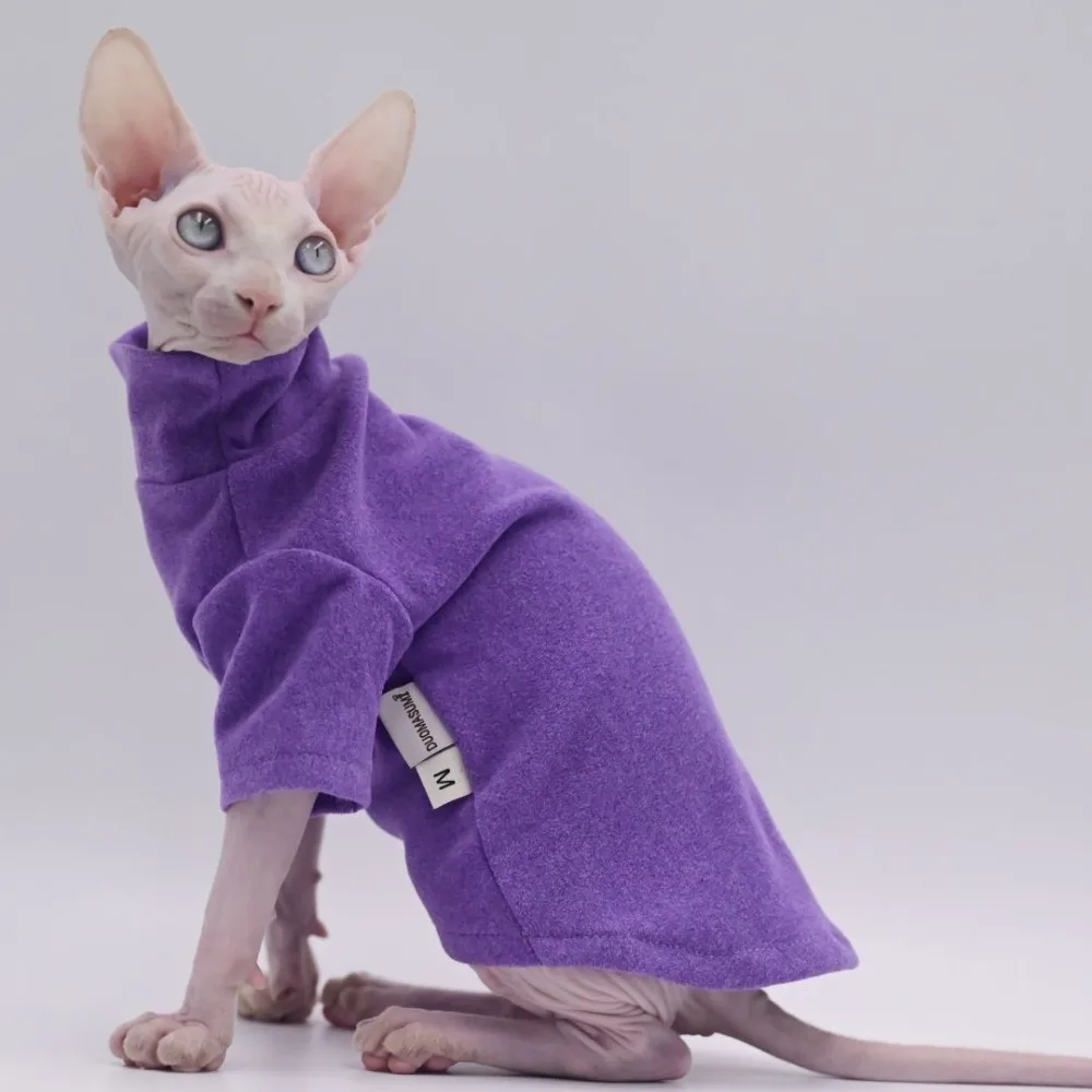 Sphynx Katzenkleidung, Haustier, Baby, weiche Baumwolle, Winter-Katzen-Outfit für Cornish, einfarbig, Devon, haarloser Katzenpullover, Kostüm, Haustierkleidung – Detail 3