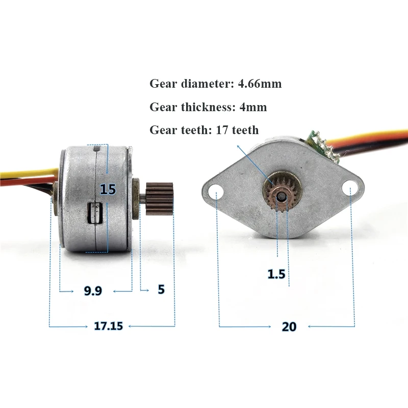 15BY25 Mini 15mm Round Stepper Motor 2-Phase 4-Wire Micro Stepping Motor with 17T Copper Gear for DIY Digital Product Camera