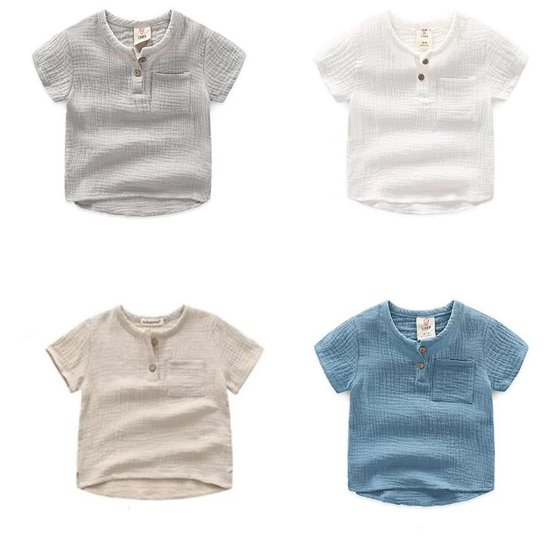 Semplice sciolto bambini ragazzi top estate manica corta bambini mussola cotone t-shirt bianco/kaki/grigio/blu bambino Tee vestiti del bambino