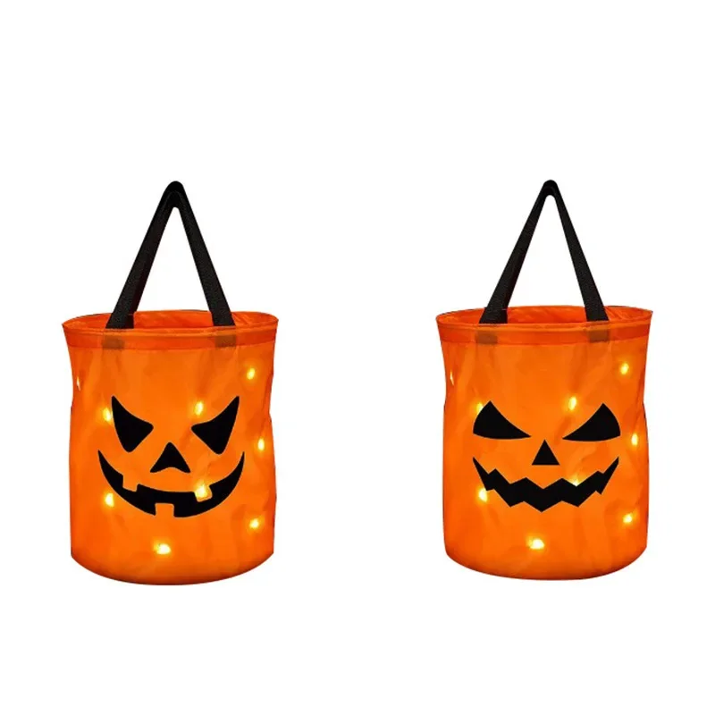 LED-licht Halloween Trick or Treat Emmer Pompoen Snoepzakken Opvouwbare Halloween-mand voor Thanksgiving Party Gif