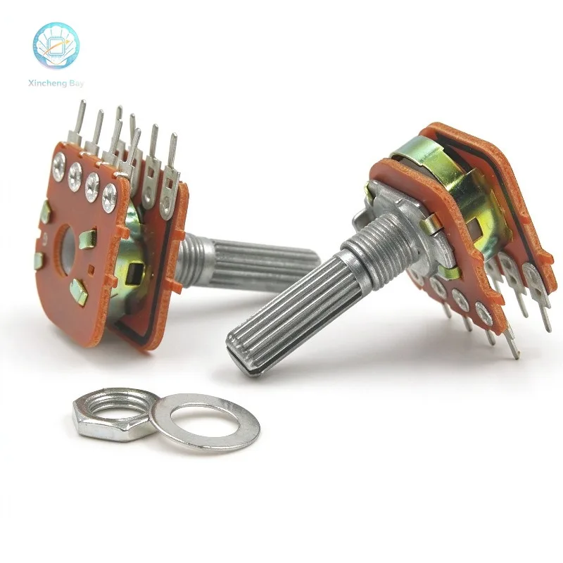 10pcs/lot WH148 Dual Potentiometer 104 Amplifier Potentiometer Stepped 100K 8-Pin B100K Handle Length 25mm 20MM