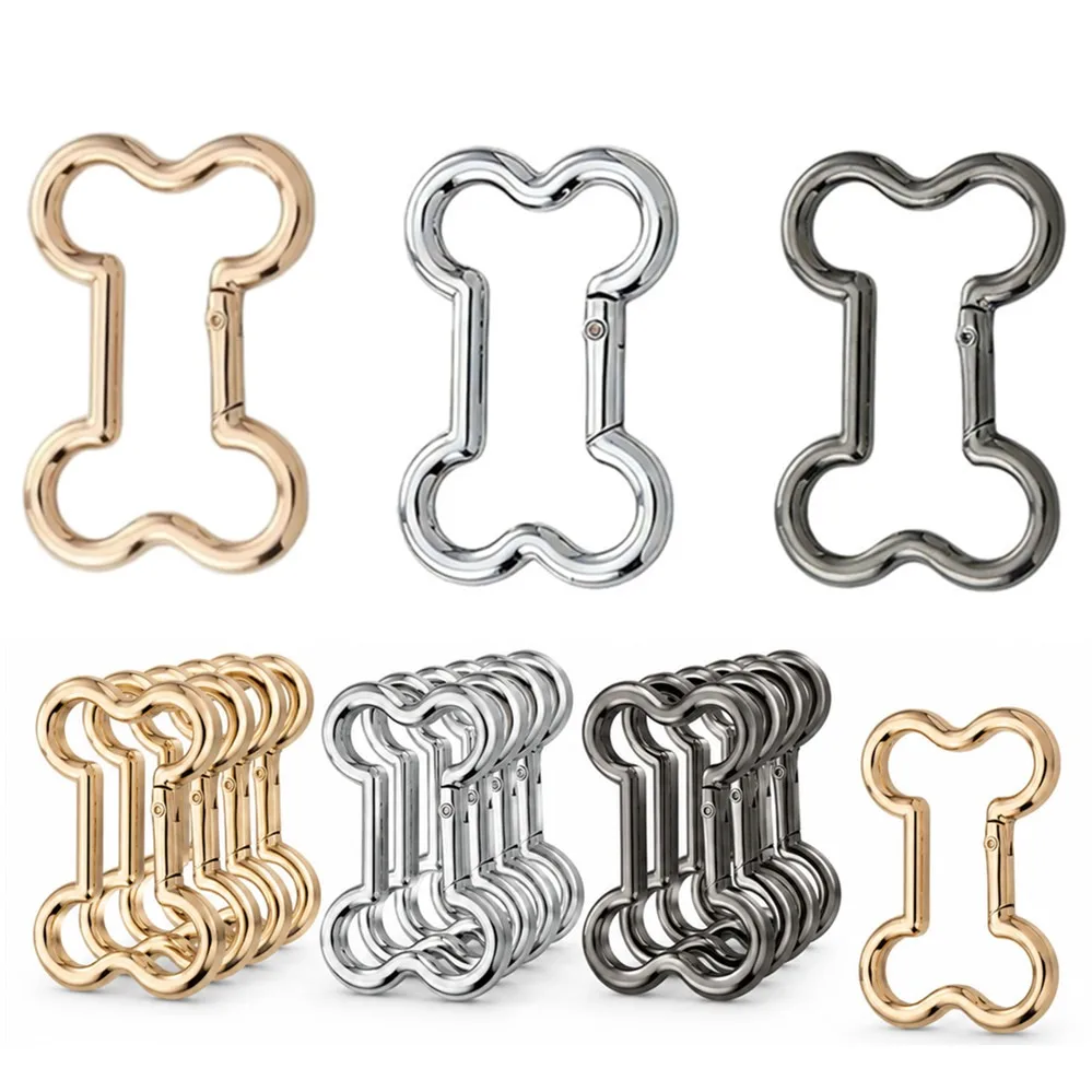 5 Pieces Spring Buckle Bone Shaped Metal Mountain Climbing Buckle Keychain Hook Pendant Jewelry Accessories Gold silver black