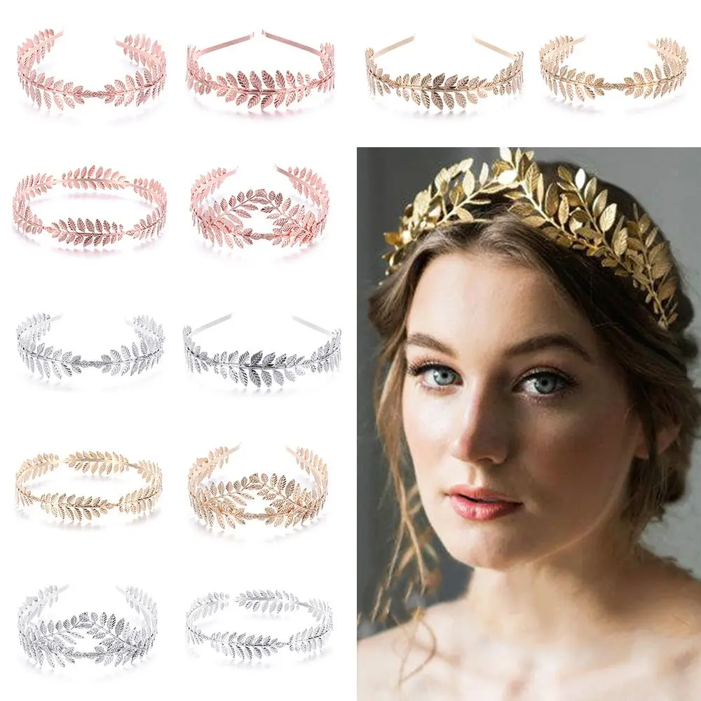 

Women Girls Hair Crown Bridal Hair Accessories Hair Bands Gold Leaves Wreath Vintage Pearl Wedding Tiara Headband