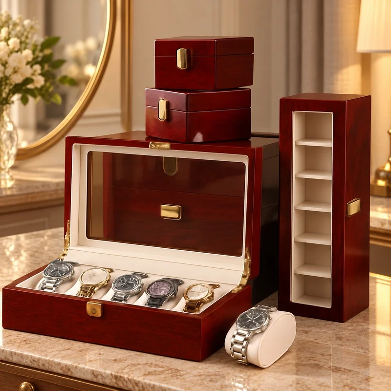 Wooden Watch and Jewelry Organizer with Multiple Compartments, 1 to 12 Slots, Stylish Storage Solution for Men and Women