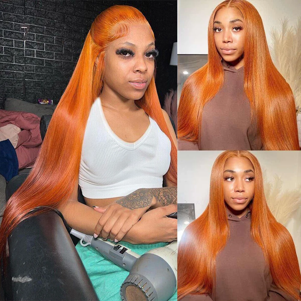 Ginger Orange Bone Straight Human Hair Wigs Transparent 13x4 Brazilian Preplucked 13x6 Lace Frontal Wig 4x4 5x5 Lace Closure Wig