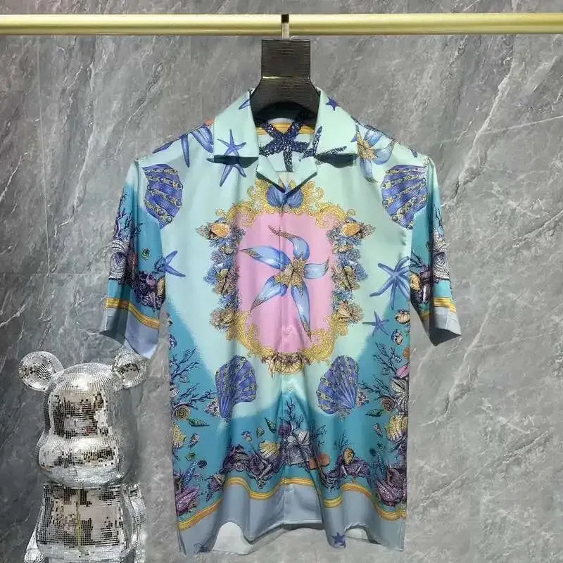 High Quality Sea World Contrast Color Printed Short Sleeve Shirt Casual Comfortable Festival Slim Fit Shirt Men Fast Shipping