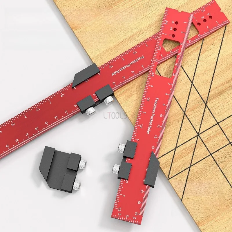 

Woodworking Pocket Slide Ruler Aluminum Alloy T-Type Scribing Ruler Metric/Inch Scale Precision Drawing Layout Measuring Gauge