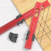Woodworking Pocket Slide Ruler Aluminum Alloy T-Type Scribing Ruler Metric/Inch Scale Precision Drawing Layout Measuring Gauge