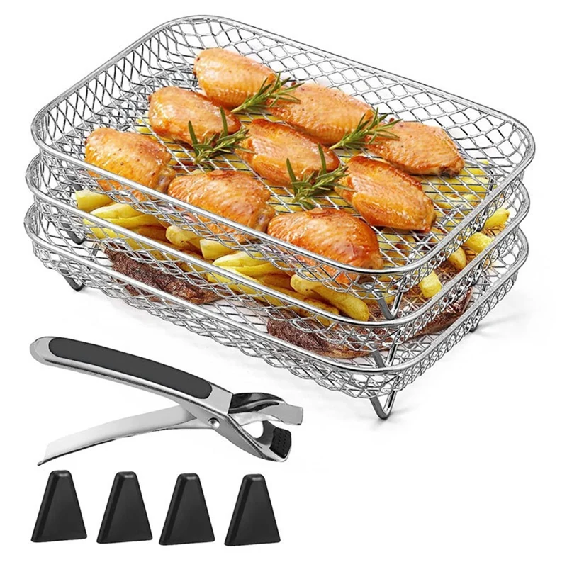 Air Fryer Rack For Ninja Dual Air Fryer, Stackable Stainless Steel Dehydrator Rack, Rectangle Air Fryer Accessories Parts