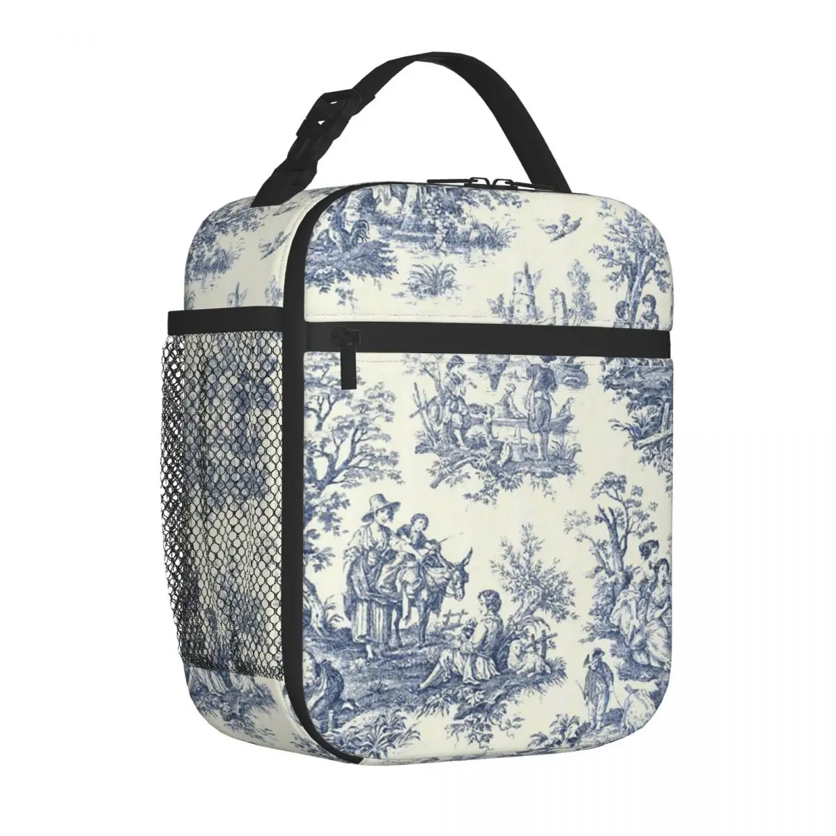 Custom Powder Blue French Toile Picnic Designs Lunch Bag Women Cooler Thermal Insulated Lunch Boxes for Adult Office