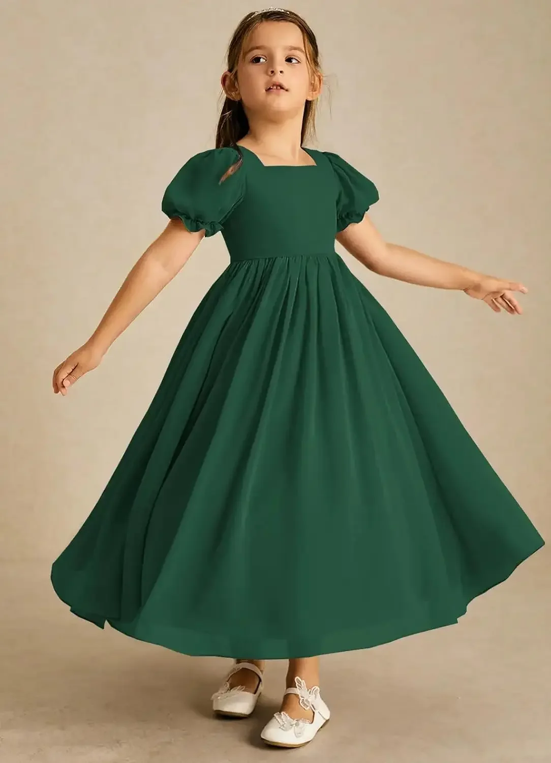 Long Chiffon Junior Bridesmaid Dresses for Wedding with Sleeve Formal Flower Girl Dress for Teens princess dress