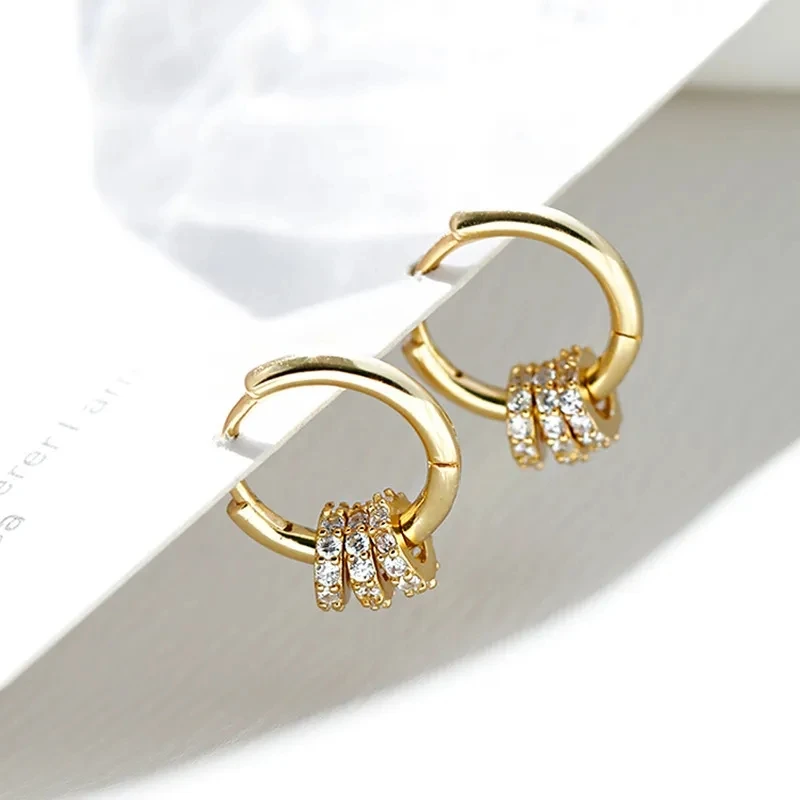 New Authentic 925 Sterling Silver Dainty Small Zircon Inlaid Round Circle Hoop Earrings for Women Gold Earrrings Jewelry